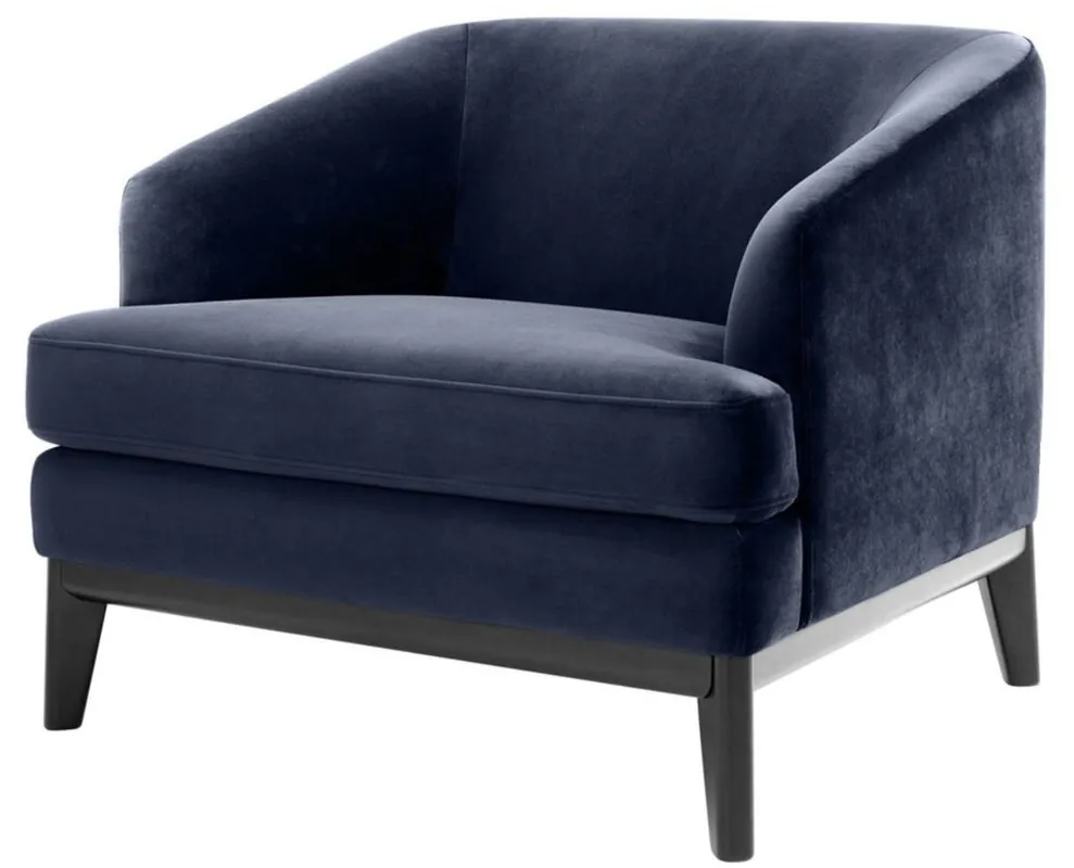 Nur Heute Casa Padrino Luxus Sessel Mitternachtsblau / Schwarz 85 x 90 x H. 75 cm - Wohnzimmer Sessel