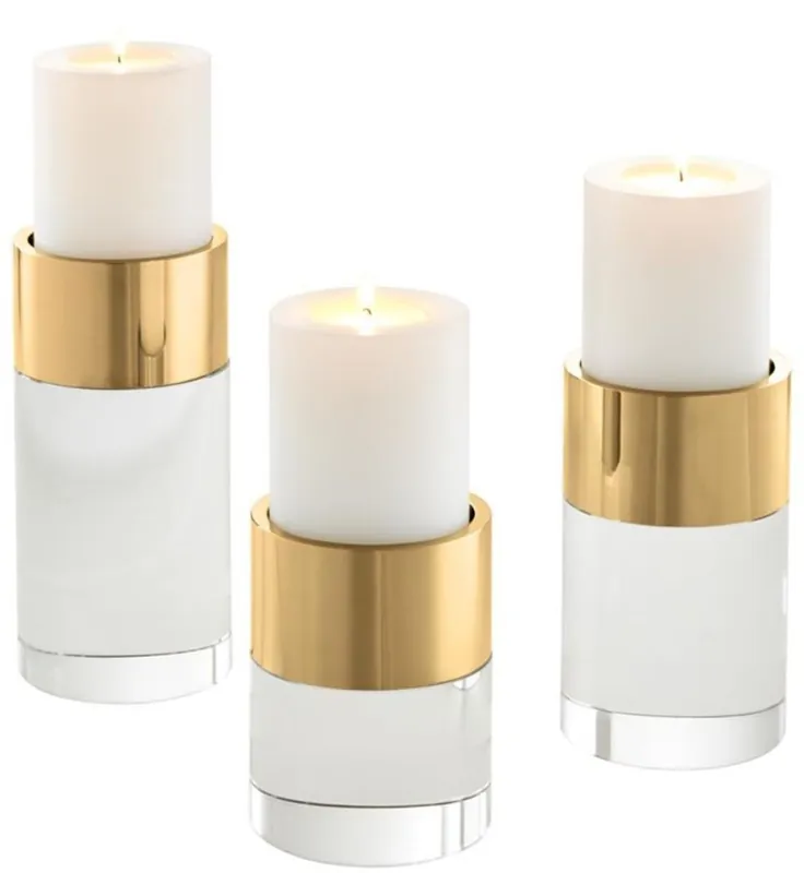 Neue Kollektion Casa Padrino Luxus Kristallglas Kerzenhalter Set Gold - Wohnzimmer Deko