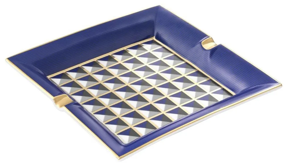 Casa Padrino Luxus Porzellan Design Aschenbecher Blau / Mehrfarbig 24,5 x 24,5 x H. 3,5 cm - Wohnzimmer Accessoires Zertifiziert