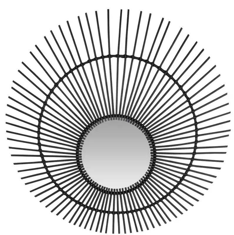 Casa Padrino Designer Rattan Spiegel Schwarz Ø 120 cm - Wandspiegel im Sonnen Design Mega-Angebot