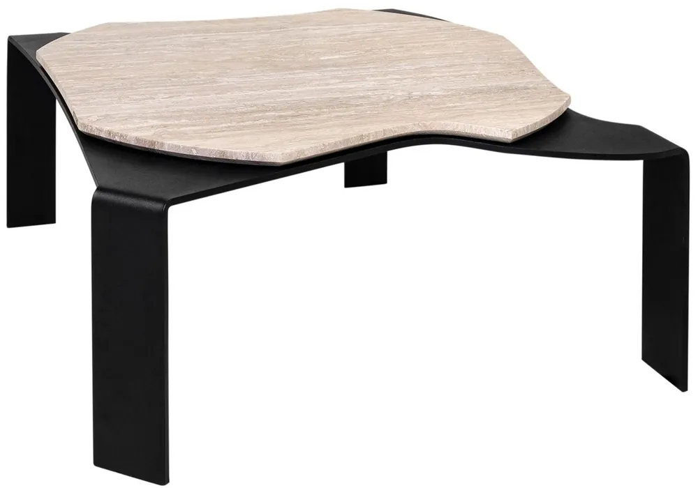 Casa Padrino Luxus Couchtisch Schwarz / Beige 75,5 x 78 x H. 32,5 cm - Designer Wohnzimmertisch mit Marmorplatte Neu