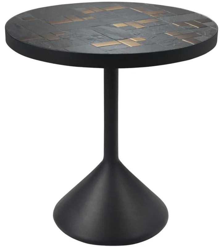 Super-Preis Casa Padrino Luxus Wohnzimmertisch Mehrfarbig / Schwarz Ø 50 x H. 53 cm - Runder Couchtisch mit Schieferplatten & Keramik Fliesen