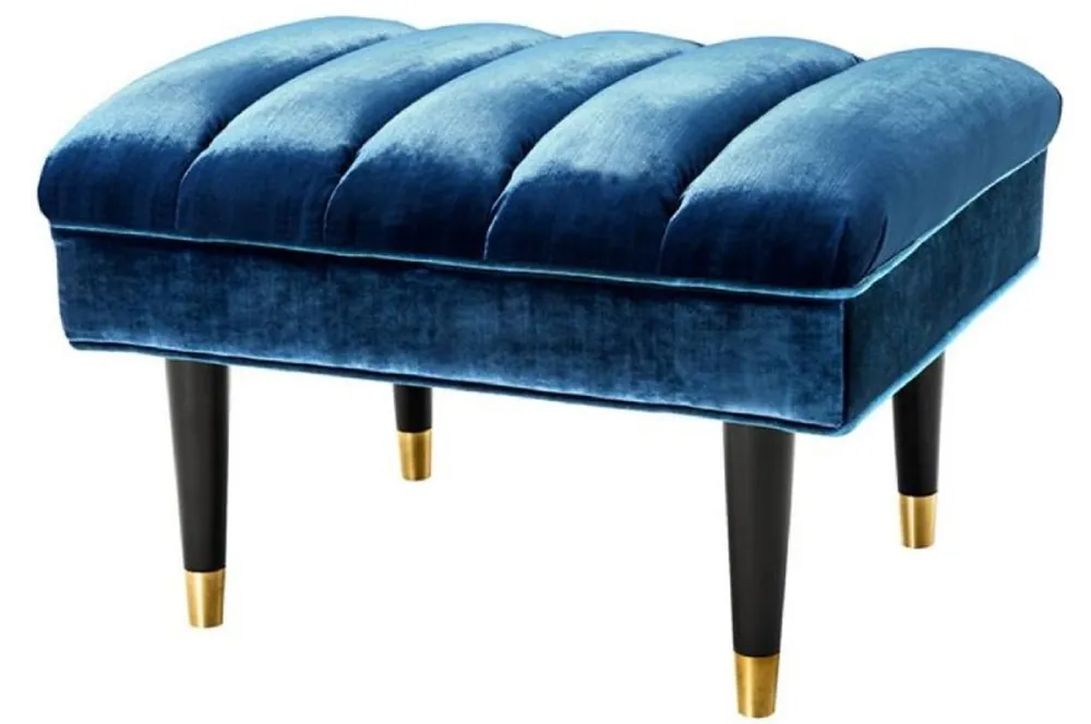 Casa Padrino Luxus Sitzbank Blau / Schwarz / Gold 68 x 50 x H. 45 cm - Hotel Möbel Mega-Angebot