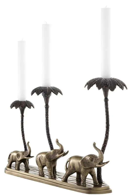 Casa Padrino Luxus Kerzenhalter Elefanten & Palmen Antik Messing / Bronze 38 x 7,5 x H. 28,5 cm - Hotel & Restaurant Deko Accessoires Solange Der Vorrat Reicht