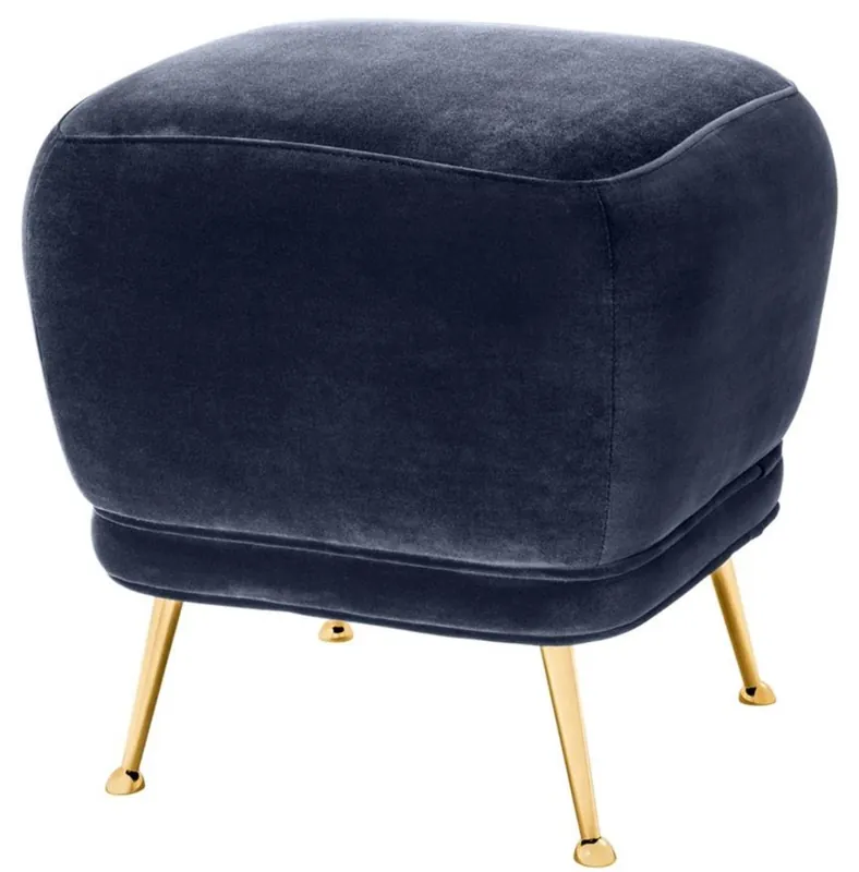 Casa Padrino Luxus Samt Hocker Mitternachtsblau / Messingfarben 47 x 47 x H. 47 cm - Luxus Möbel Zertifiziert