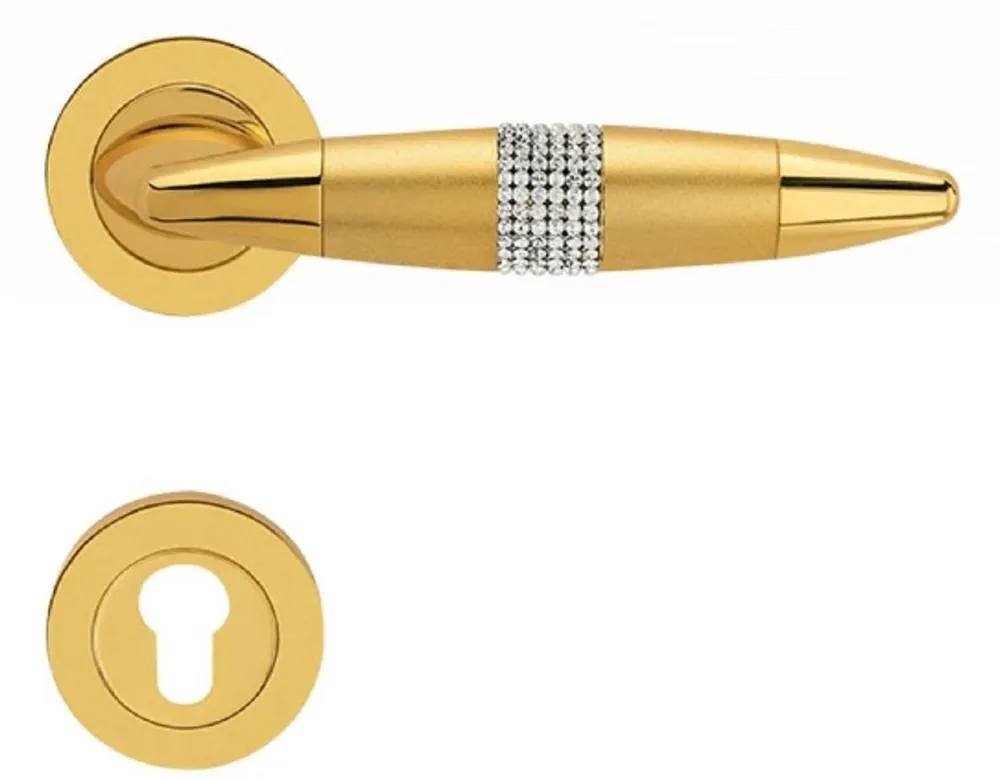 Neuheit Casa Padrino Luxus Türklinken Set Gold 16 x H. 5 cm - Türgriffe besetzt mit Swarovski Kristallen