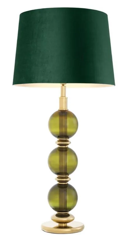 Casa Padrino Luxus Tischleuchte Grün / Gold Ø 50 x H. 105 cm - Wohnzimmer Tischlampe mit mundgeblasenem Glas Mega-Angebot