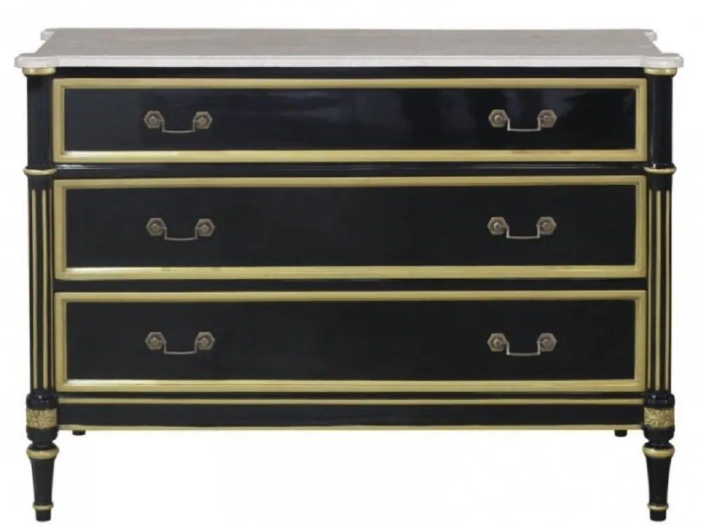 Casa Padrino Luxus Barock Kommode mit 3 Schubladen und Marmorplatte Schwarz / Gold / Weiß 111,3 x 52,6 x H. 81,3 cm - Luxus Möbel im Barockstil Wochenendangebot