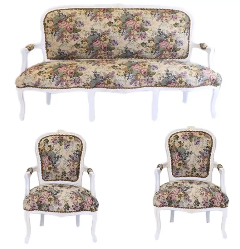 Aktuell Casa Padrino Barock Sitzbank Set Blumen Muster / Antik Stil Weiß - 1 Sofa + 2 Sessel