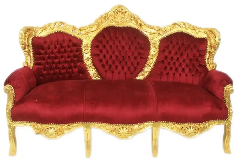 Geprüft Casa Padrino Barock 3er Sofa King Bordeaux / Gold - Möbel