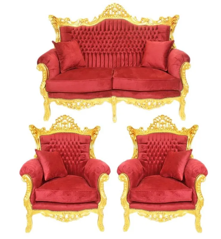 Casa Padrino Barock Wohnzimmer Set Bordeaux Samtstoff / Gold - 2er Sofa + 2 Sessel Nur Heute