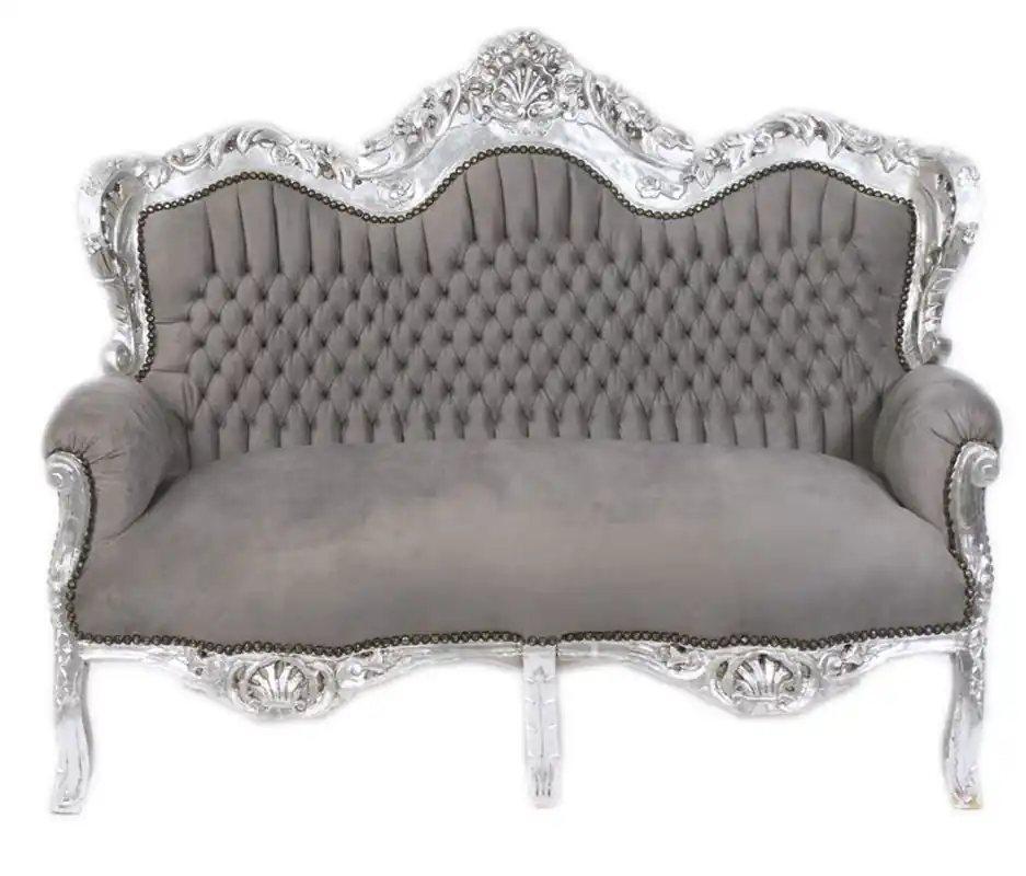 Geprüft Casa Padrino Barock 2er Sofa Master Grau / Silber - Möbel