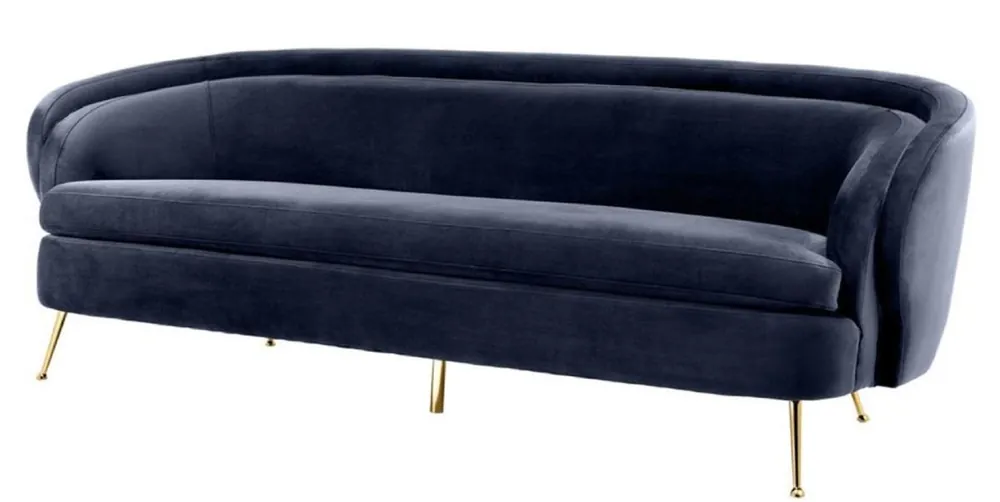Casa Padrino Luxus Wohnzimmer Samtsofa Mitternachtsblau / Messingfarben 220 x 85 x H. 77 cm - Luxus Möbel Sichere Zahlung