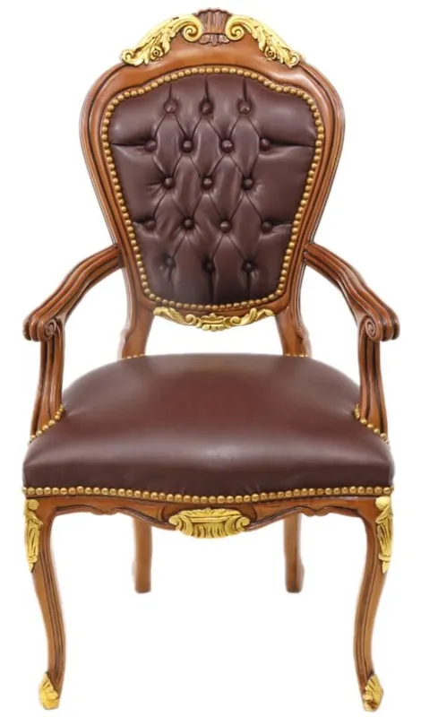 Billig Casa Padrino Luxus Barock Mahagoni Stuhl mit Armlehnen - Luxus Schreibtisch Stuhl
