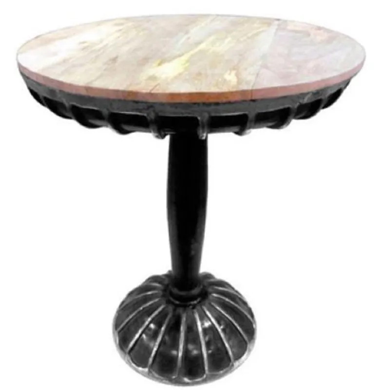 Casa Padrino Designer Beistelltisch Schwarz / Silber / Naturfarben Ø 55 x H. 66 cm - Runder Aluminium Beistelltisch mit Mangoholz Tischplatte Garantierte Lieferung