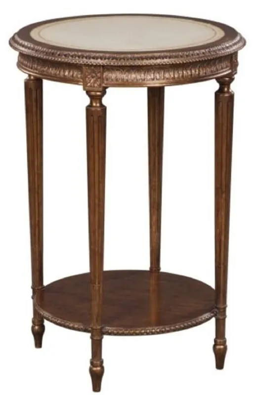 Echt Casa Padrino Luxus Barock Beistelltisch Braun / Weiß Ø 47 x H. 70 cm - Barock Wohnzimmermöbel