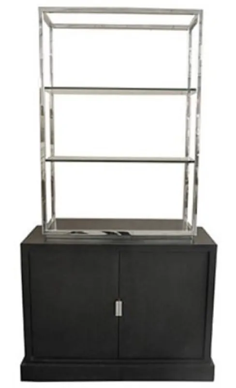 Casa Padrino Luxus Wohnzimmerschrank Schwarz / Silber 109 x 42 x H. 201 cm - Luxus Wohnzimmermöbel Finale Aktion