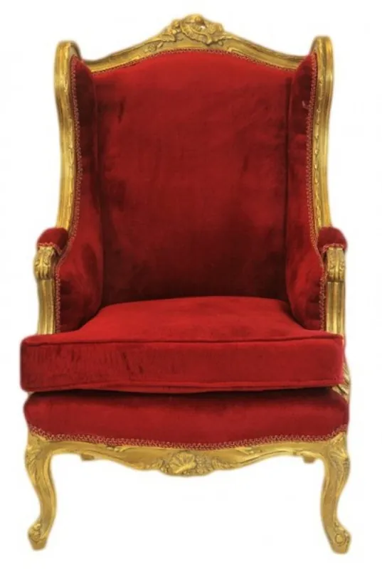 Markenware Casa Padrino Barock Lounge Thron Sessel Bordeaux Rot / Gold - Antik Stil Ohrensessel