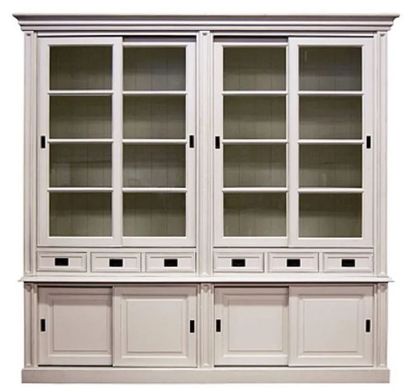 Casa Padrino Landhausstil Schrank mit 8 Schiebetüren und 6 Schubladen Weiß 250 x 52 x H. 240 cm - Landhausstil Möbel Bestseller