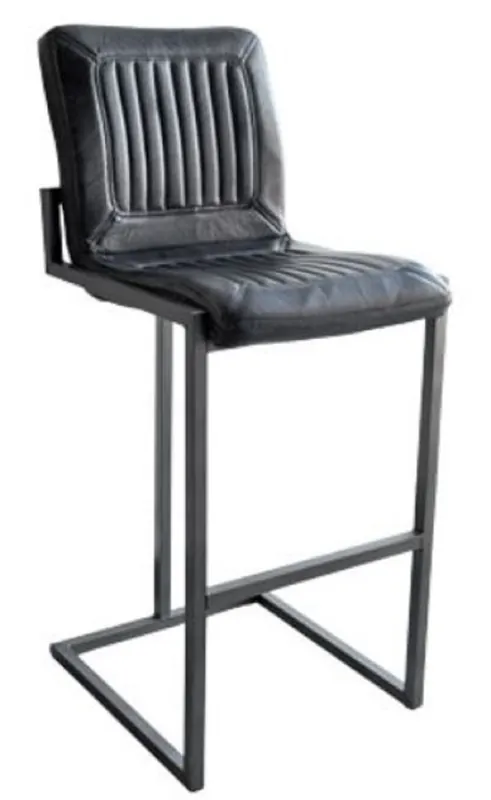 Casa Padrino Luxus Barhocker Vintage Schwarz / Grau 48 x 60 x H. 115 cm - Barstuhl mit Büffelleder Preisknaller