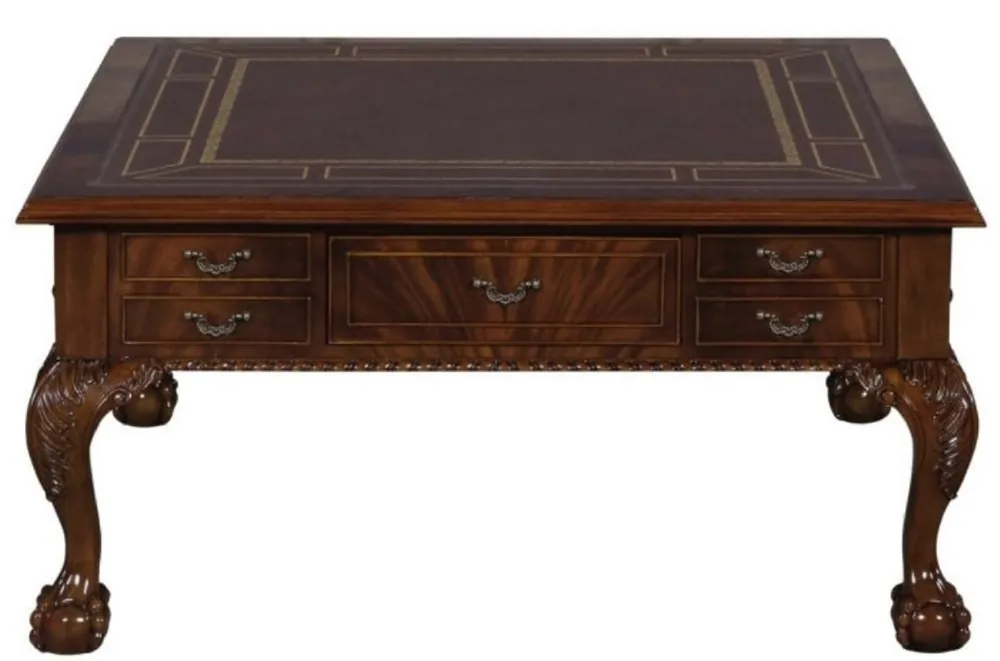 Casa Padrino Luxus Barock Wohnzimmertisch Dunkelbraun / Braun 100 x 100 x H. 49 cm - Couchtisch mit 20 Schubladen Abverkauf