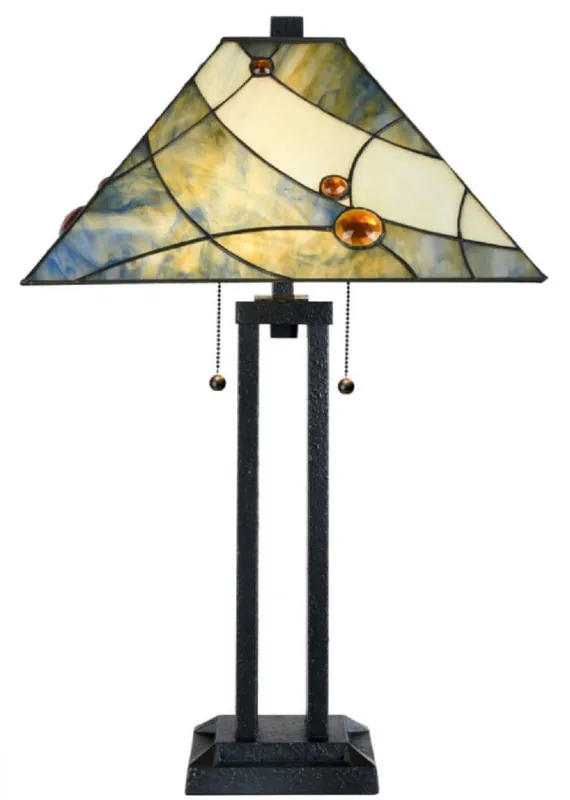 Casa Padrino Luxus Tiffany Tischleuchte Mehrfarbig / Schwarz 45 x 45 x H. 75 cm - Luxus Tischlampe Sonderangebot