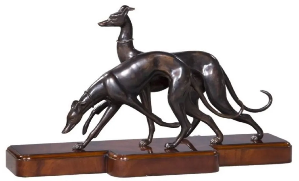 Casa Padrino Luxus Bronzefiguren mit Holzsockel Windhunde Bronze / Braun 76 x 22 x H. 43 cm - Luxus Dekofiguren Highlight