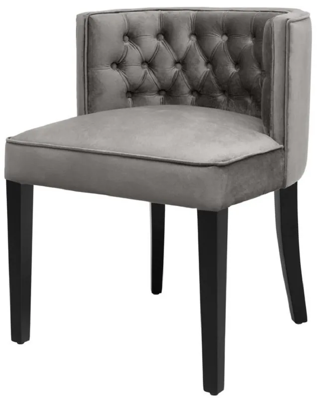 Highlight Casa Padrino Luxus Chesterfield Esszimmerstuhl Grau / Schwarz 60 x 58 x H. 77 cm - Esszimmermöbel