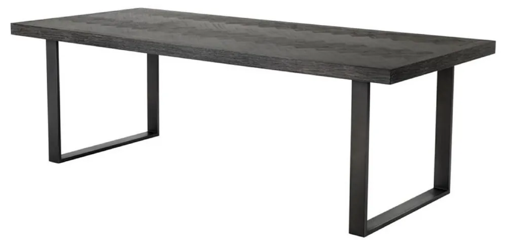 Casa Padrino Luxus Esstisch mit Eichenfurnier Tischplatte Schwarz / Bronze 230 x 100 x H. 75,5 cm - Luxus Esszimmermöbel Expressversand