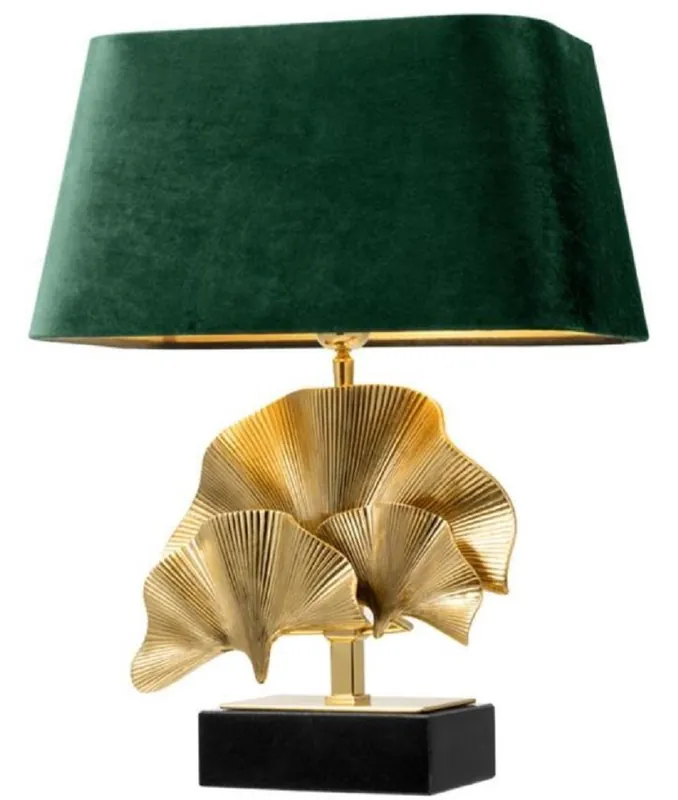 Top-Angebot Casa Padrino Luxus Tischleuchte Messingfarben / Schwarz / Grün 41 x 34 x H. 53 cm - Wohnzimmer Tischlampe mit Granitsockel