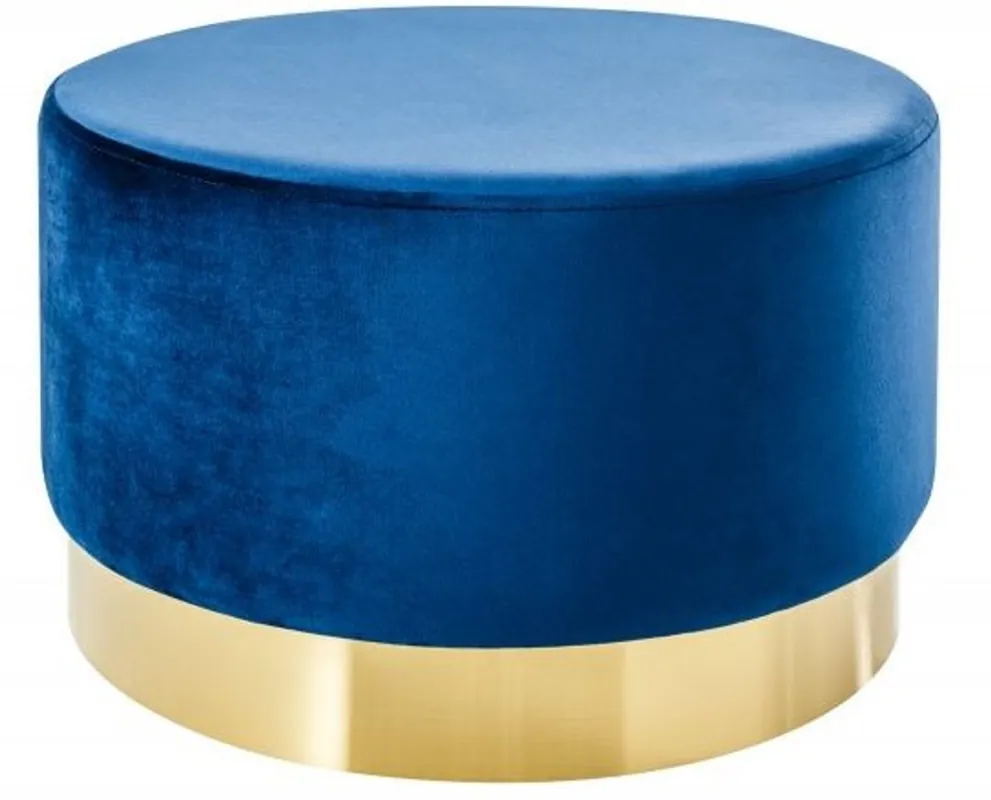 Casa Padrino Designer Rundhocker Blau / Gold B. 55 x H. 35 cm - Wohnzimmer Möbel Neue Kollektion
