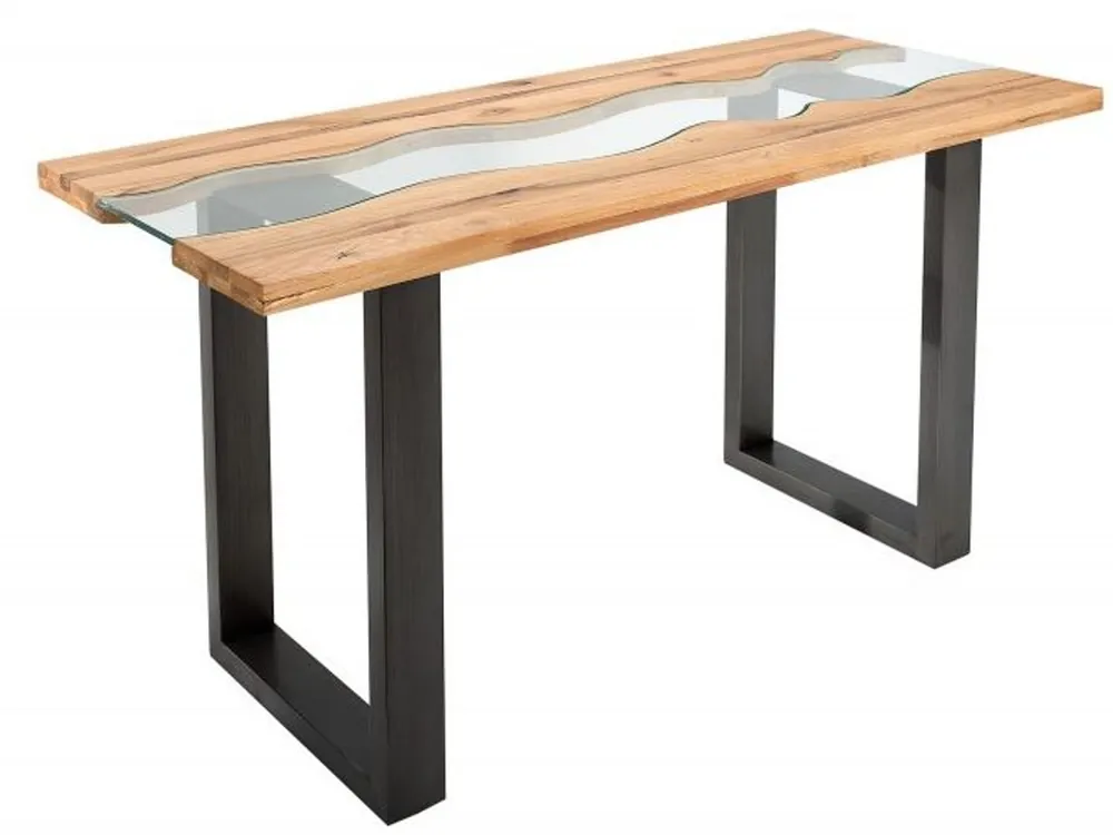 Casa Padrino Designer Massivholz Wildeiche Konsole mit Sicherheitsglas140 x 60 x H.75cm - Konsolen Tisch - Sekretär Konsole - Telefontisch - Hotel Möbel Schneller Versand