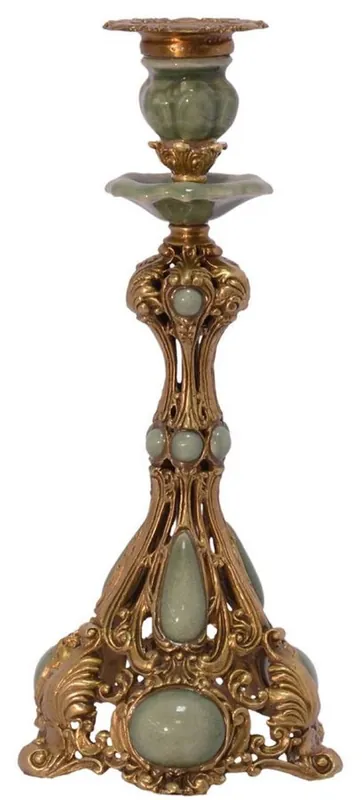 Neuheit Casa Padrino Jugendstil Kerzenständer Messing / Grün 15,2 x 15,2 x H. 31,8 cm - Barock & Jugendstil Deko Accessoires
