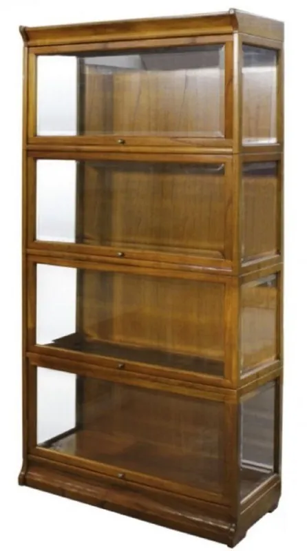 Casa Padrino Luxus Bücherschrank mit 4 Glastüren und LED Beleuchtung Hellbraun 90 x 39 x H. 182 cm - Büroschrank Ausverkauf