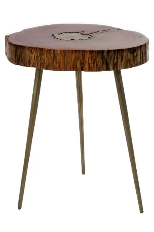 Sofort Bestellen Casa Padrino Luxus Dreibein Beistelltisch Braun / Messingfarben 28 x 36 x H. 46 cm - Moderner Tisch im Baumscheiben Design und Messingfüllung