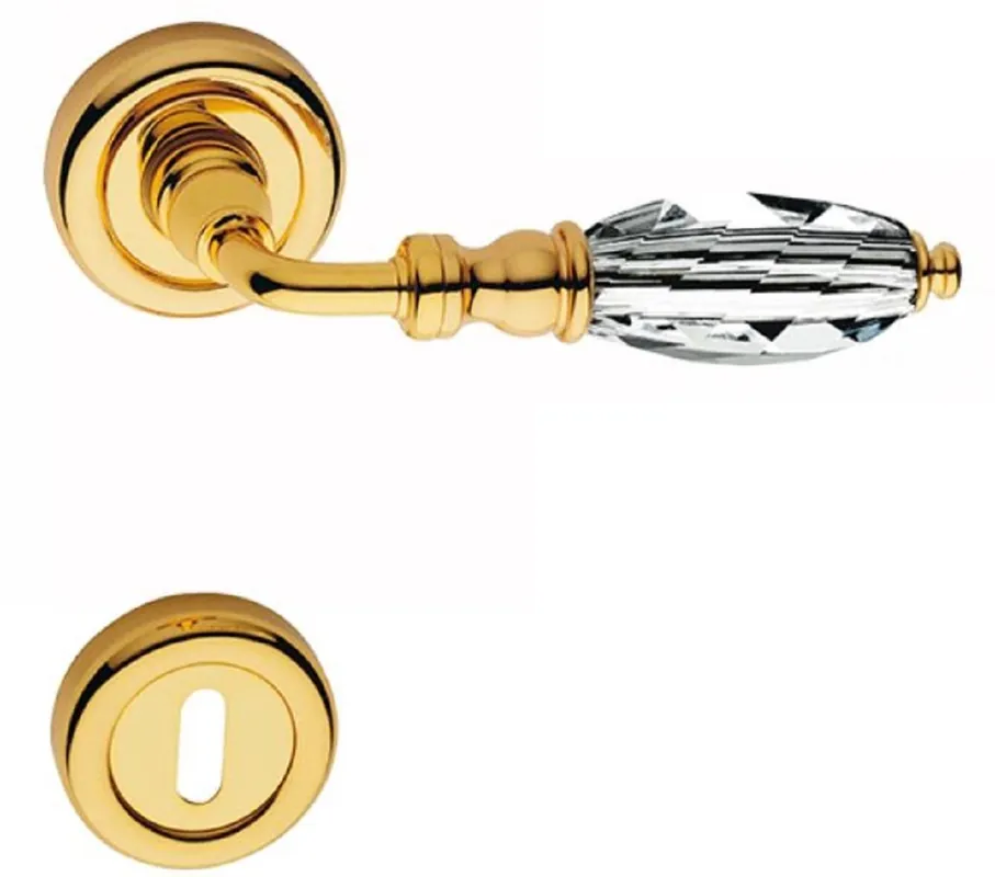 Casa Padrino Luxus Türklinken Set Gold 13 x H. 5 cm - Messing Türgriffe mit Swarovski Kristallglas Sonderangebot
