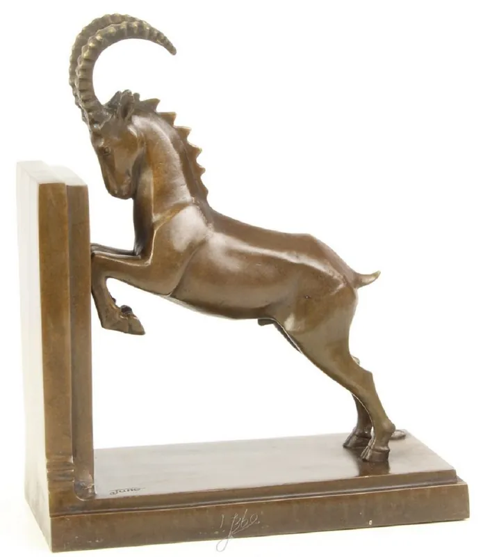 Casa Padrino Luxus Bronze Springbock Buchstütze 20,4 x 10 x H. 25,6 cm - Deko Bronzefigur Markenprodukt