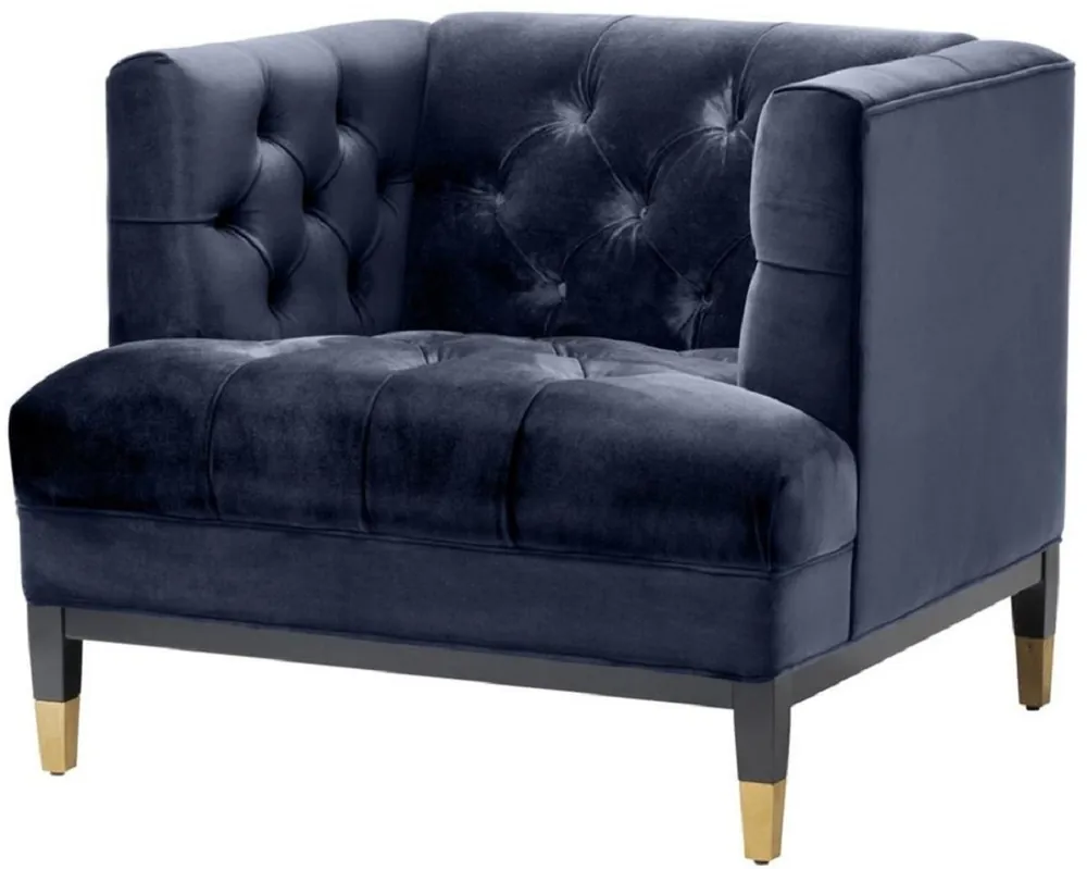 Casa Padrino Luxus Wohnzimmer Sessel Mitternachtsblau / Schwarz / Messingfarben 93 x 85 x H. 79 cm - Chesterfield Möbel Nur Für Kurze Zeit