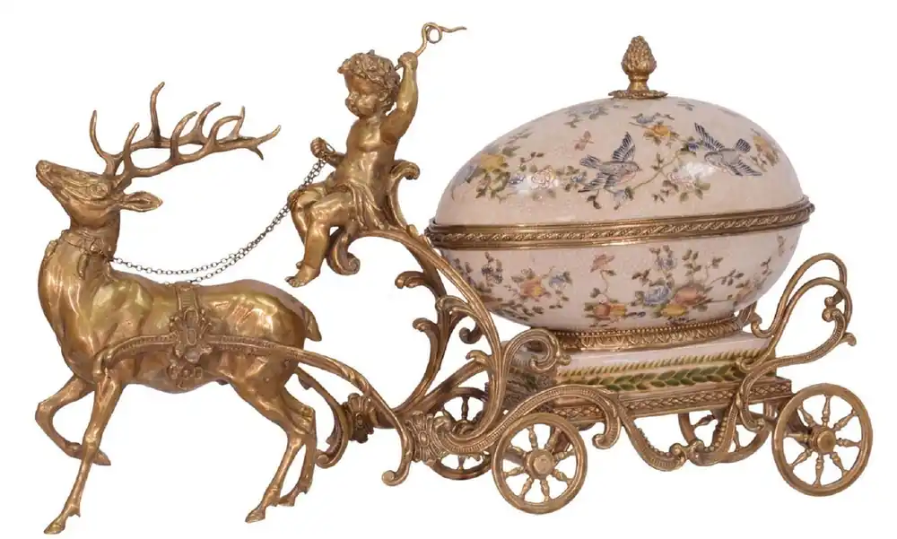 Casa Padrino Jugendstil Schmuckschatulle Kutsche Messingfarben / Mehrfarbig 49,9 x 17,6 x H. 28,5 cm - Prunkvolle Schmuckschatulle Neuheit