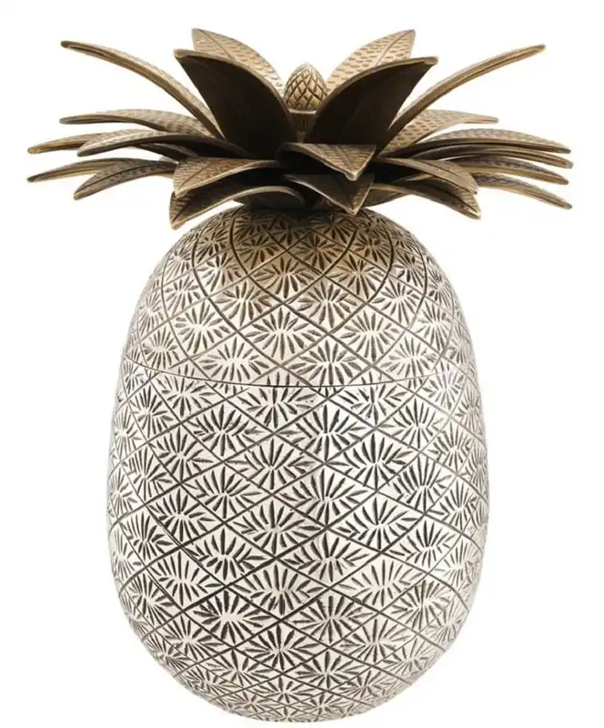 Sale Casa Padrino Luxus Ananas Dose mit Deckel Antik Silber / Antik Messing Ø 16 x H. 28 cm - Designer Deko Accessoires