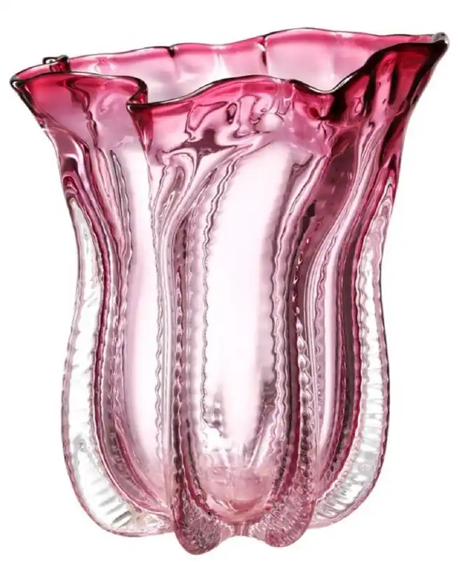 Neuheit Casa Padrino Designer Glas Blumenvase Rosa Ø 25 x H. 28 cm - Luxus Deko Vase