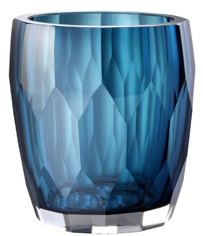 Rabatt Casa Padrino Luxus Deko Glas Vase Blau Ø 12 x H. 14 cm - Luxus Qualität