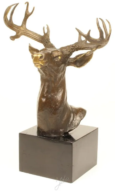 Sonderangebot Casa Padrino Luxus Hirschkopf Bronzefigur Bronze / Gold / Grau H. 50 cm - Elegante Dekofigur mit Marmorsockel