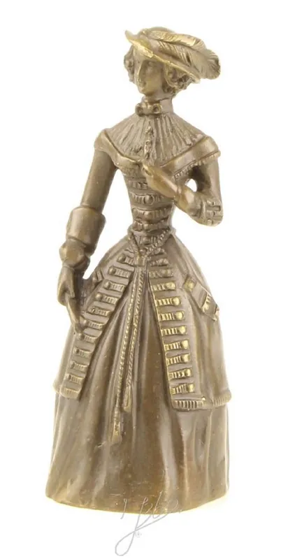 Casa Padrino Jugendstil Tischglocke Lady Bronze / Gold 5,5 x H. 13,8 cm - Tischklingel Service Glocke aus Bronze - Hotel & Gastronomie Accessoires Must-Have