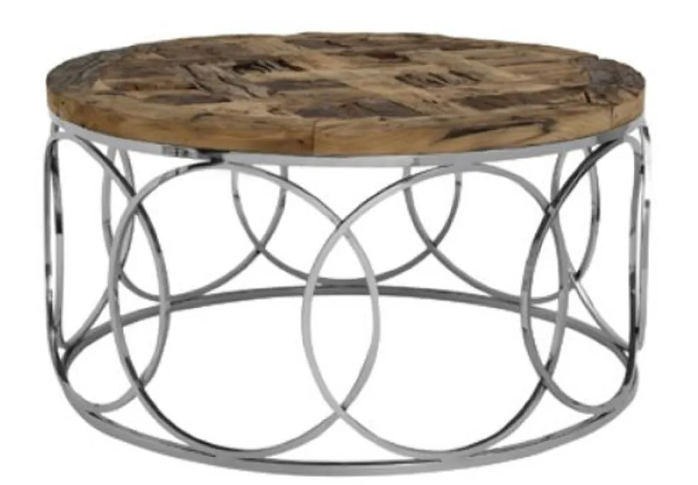 Bestpreis Casa Padrino Designer Couchtisch Braun / Silber Ø 81 x H. 44,5 cm - Designer Wohnzimmermöbel
