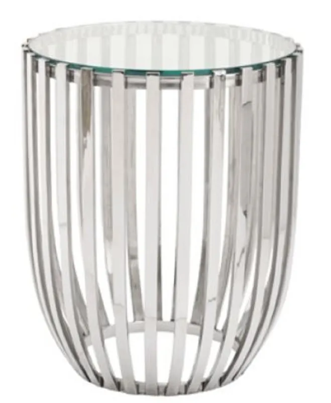 Direkt Vom Hersteller Casa Padrino Luxus Beistelltisch Silber Ø 46 x H. 56 cm - Runder Edelstahl Tisch mit Glasplatte