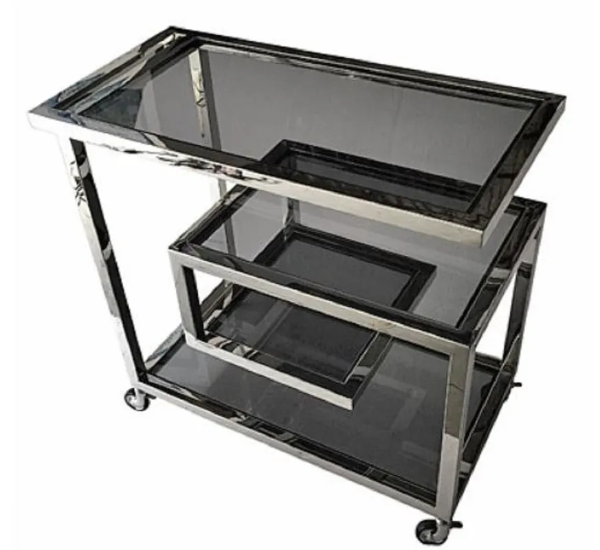 Casa Padrino Luxus Servierwagen Silber / Schwarz 83 x 42 x H. 78 cm - Hotel Restaurant Gastronomie Trolley Markenware