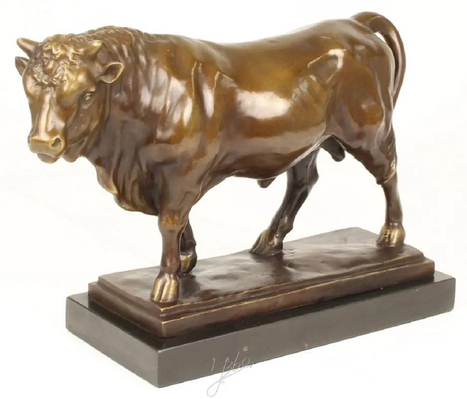 Günstig Casa Padrino Luxus Bronzefigur Stier Bronze / Grau H. 33,5 cm - Dekofigur Skulptur mit Marmorsockel