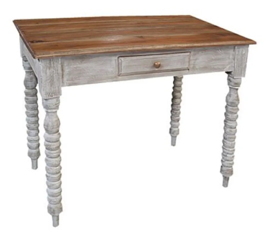 Casa Padrino Landhausstil Shabby Chic Schreibtisch mit Schublade Braun / Antik Weiß 90 x 56 x H. 75 cm - Büromöbel im Landhausstil Top-Angebot
