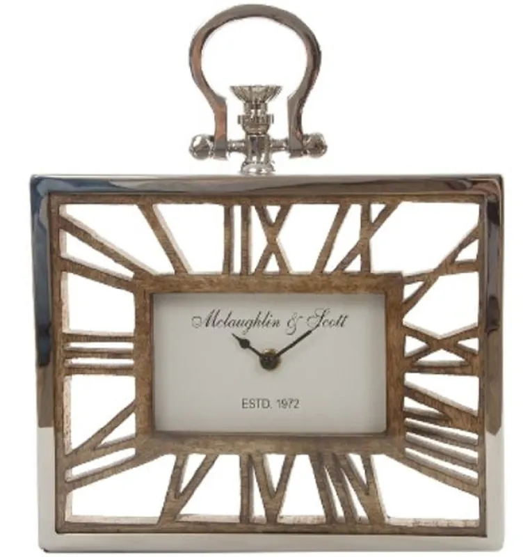 Casa Padrino Tischuhr / Wanduhr im Design einer antiken Taschenuhr Silber Naturfarben 25 x 5 x H. 30 cm - Dekorative Uhr mit einem Ziffernblatt aus unbehandeltem Holz Aktuell